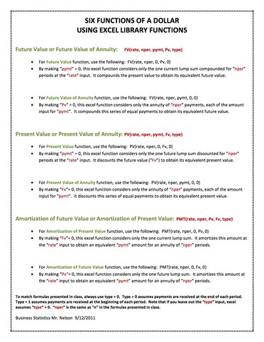Business Statistics Six Functions of a Dollar Using Excel Functions copy